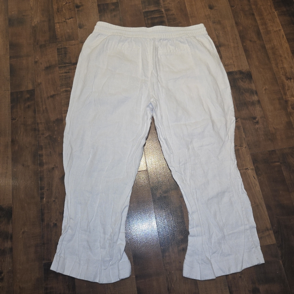 Athleta Wide Leg Linen [1X] White Lagenlook Flowy Classy Pants Resortwear - Picture 2 of 11